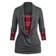 thumbnail image 2 of Camiseta Talla Extra Manga Larga a Cuadros Drapeado Frontal Rosegal Mangas largas de talla grande, 2 of 5