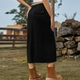 thumbnail image 5 of SMihono Deals Women's Casual Button Jean Skirt High Waist Stretch Long Denim Skirts Front Slit Elastic Flap Pockets Midi Skirts Black 6, 5 of 5