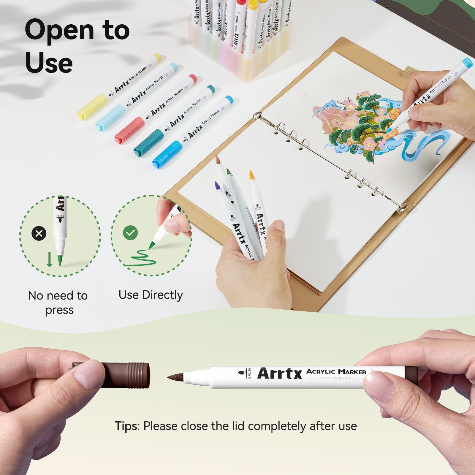 Arrtx Acrylic Paint Pens, 90 Colors 1-6mm Brush Tip Water Based Acrylic Paint Markers for Rock Painting, Easter Eggs, Glass, Fabric, Christmas Gift