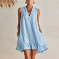 thumbnail image 2 of Admvng Women's Dresses Ruffle Hem Sleeveless V Neck Casual Linen Summer Dress, 2 of 7
