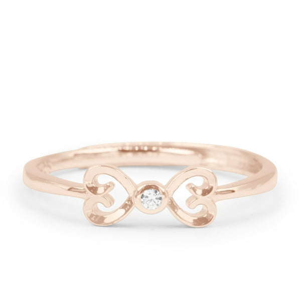 JeenMata .05 Carat Round Brilliant Real Diamond Two Hearts Promise