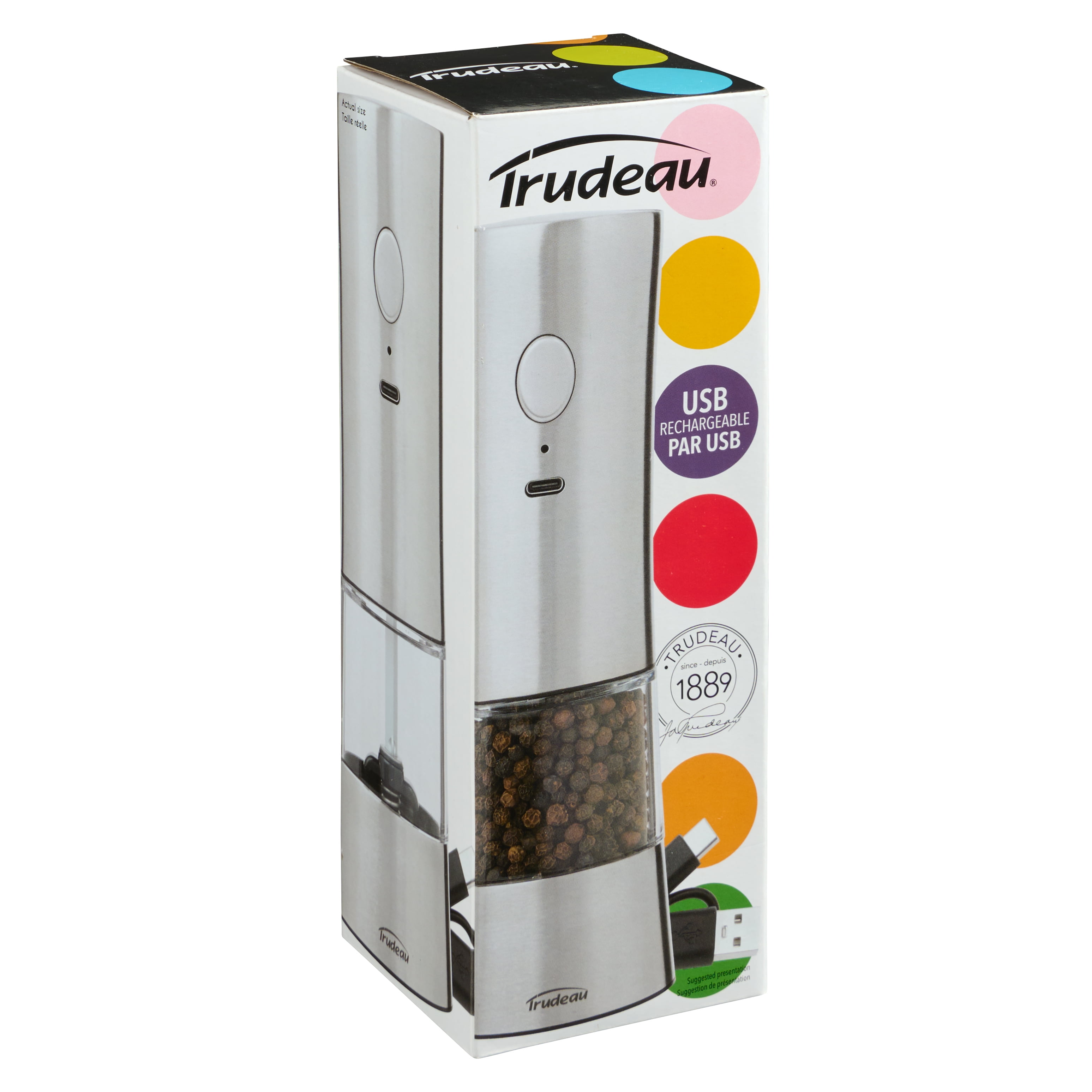 Moulin à poivre ou sel rechargeable SS USB Trudeau EVO - Vide