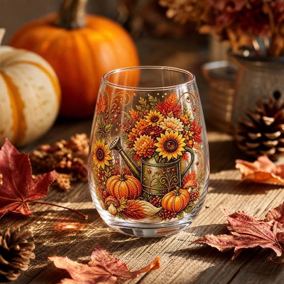 Fall Stemless Wine Glasses, Pumpkin Maple Leaf Drinking Glasses, Orange White Green Pumpkin Cups for Autumn Thanksgiving Party Home