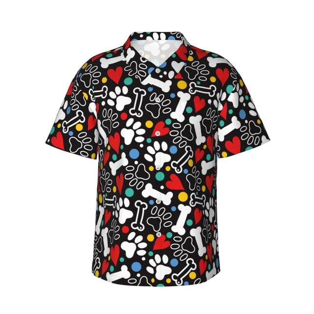 Fotbe Paw And Bones Camisa Hawaiana para Hombre Unisex – Camisa Casual de Verano con Botones de Manga Corta de Algodón y Lino,Large