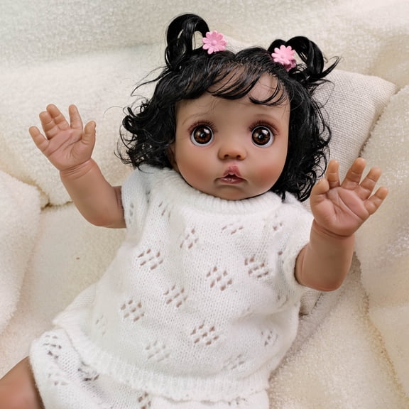 Realistic Black Baby Dolls 16 inch Soft Cloth Body Poseable Real Life Baby Real Looking Baby Dolls with Outfit and Feeding Toy for Kids 3  Years