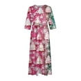 thumbnail image 5 of Christmas Dresses for Women Ladies Fashion Christmas Print Lapel Button-Down Seven-Quarter Cuff Strap-Up Dress for Christmas Party,Green,3XL, 5 of 5
