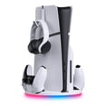 thumbnail image 1 of Console Vertical Base for PS5 Slim with RGB Light Controller Charging Stand, Headphone Hook, 1 of 9