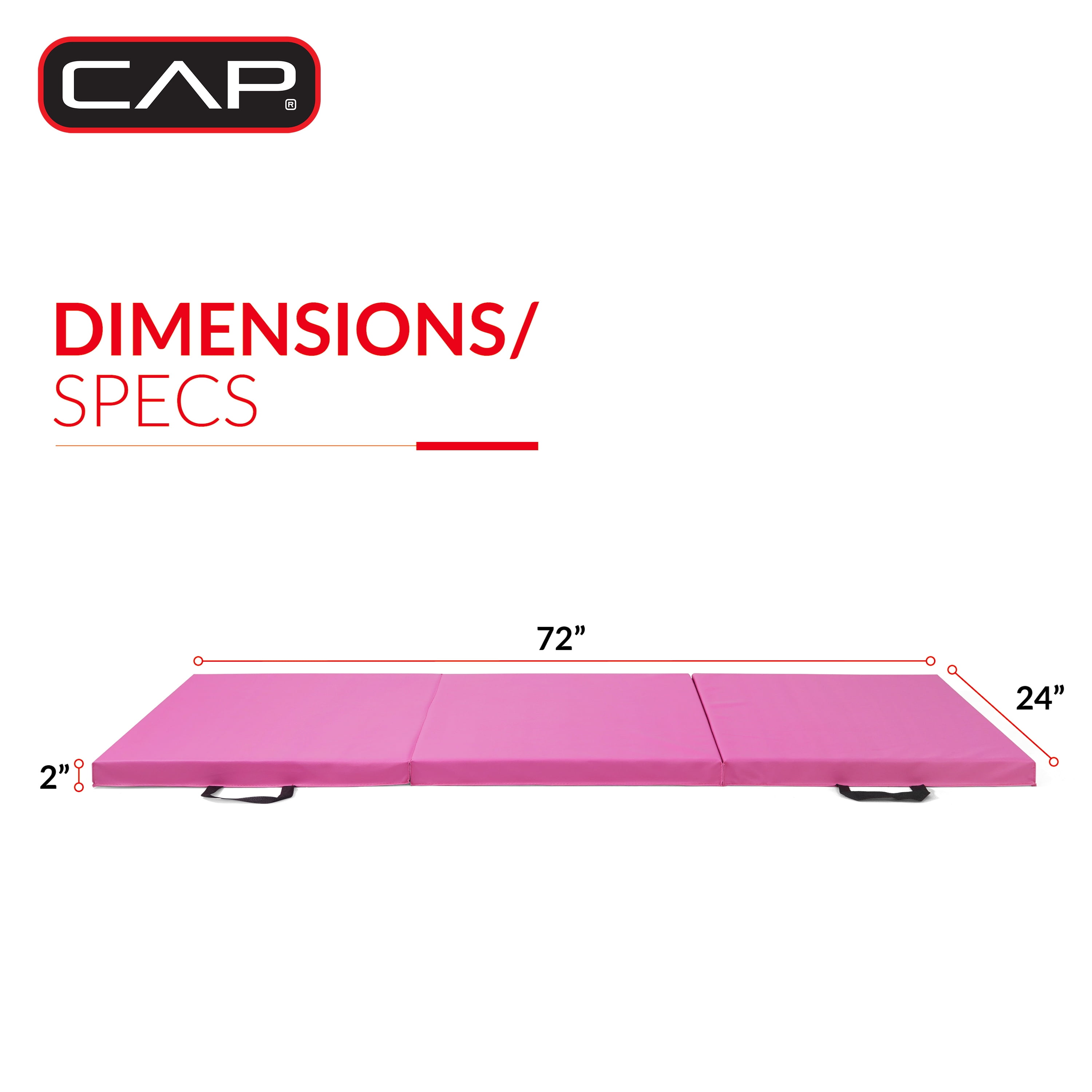 CAP All Purpose Folding Anti Tear Exercise Training Aerobic Fitness Gym & Balance Mat. 72"L x 24"W x 2" Thick, Pink