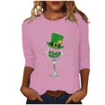 thumbnail image 2 of St. Patricks Day Ladies' St. Patricks Day Printed Round Neck Three Quarter Sleeve 3/4 Sleeve T-Shirt Loose Top, 2 of 6