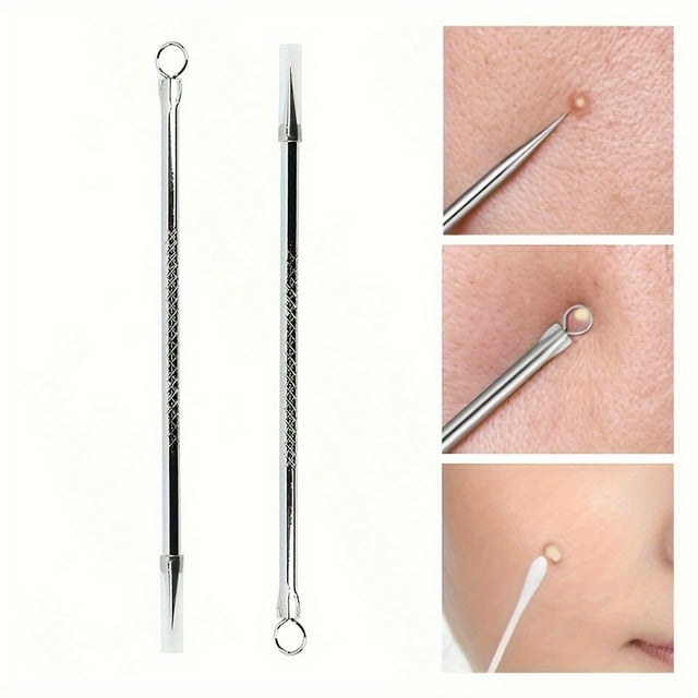Ensemble d'Outils pour Éliminer les Points Noirs et Imperfections en Acier Inoxydable - Trousse d'Extracteur de Comédons à Double Extrémité - Popper pour Boutons de Soin Facial Non Parfumé pour Peau Normale - Instrument de Traitement de l'Acné et des Taches (1 Pce)
