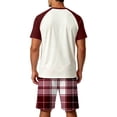 thumbnail image 4 of OIOLOYJM Mens Pajama Set Summer Casual Cotton Plaid Breathable Pjs Sleepwear Soft Comfy Raglan Short Sleeve Sleep Set With Pockets Wine M, 4 of 5