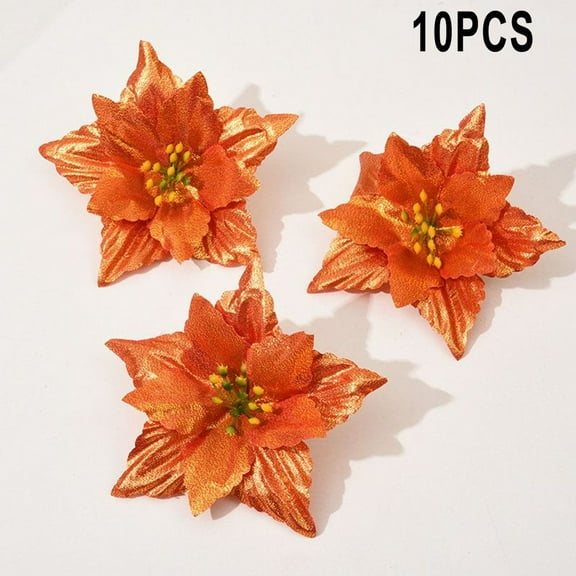 Home Decor 10Pcs Christmas Flower Christmas Wreaths Christmas Tree Party Decoration Orange