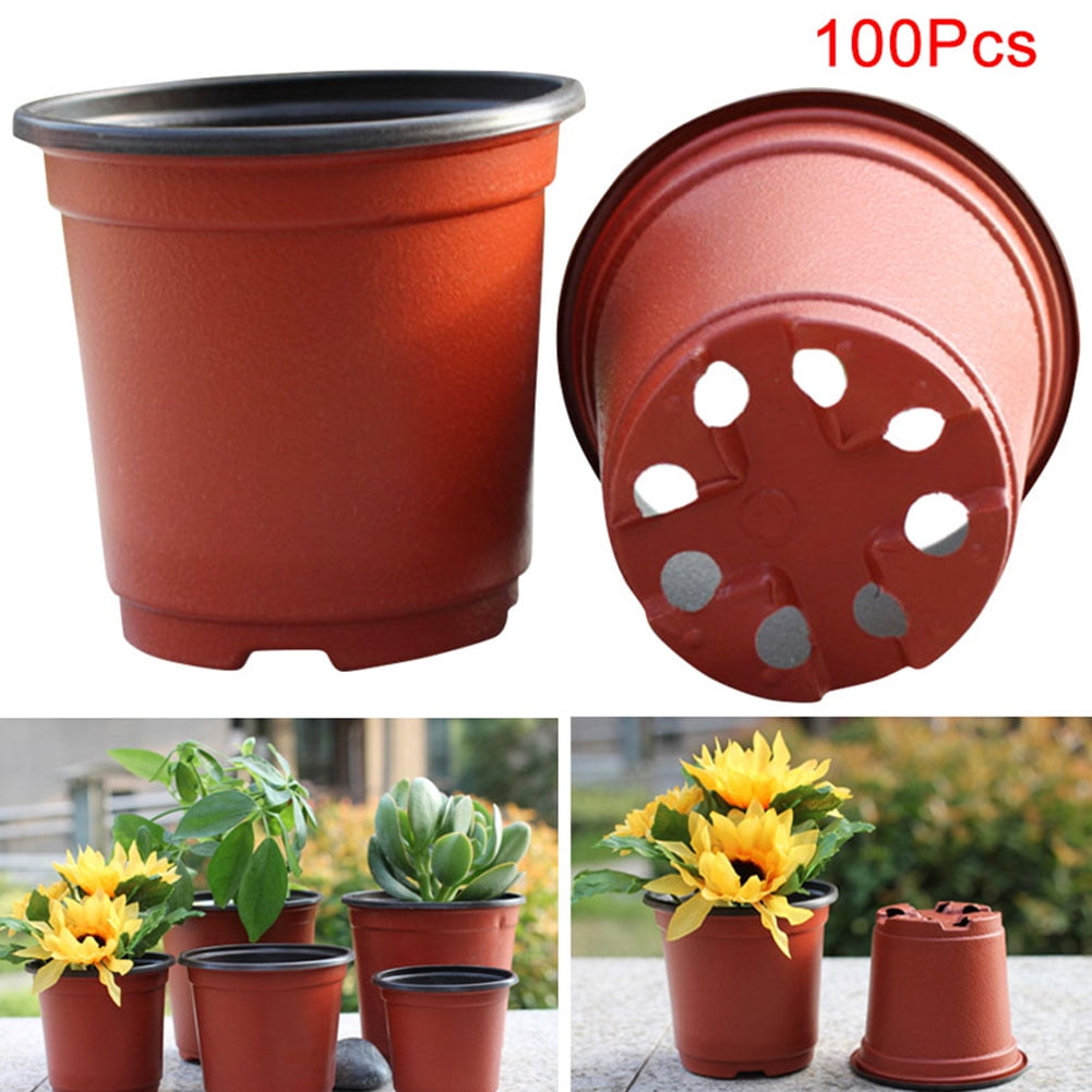100Pcs Plastic Plant Nutrition Pots Flower Nursery Pot Container Garden 