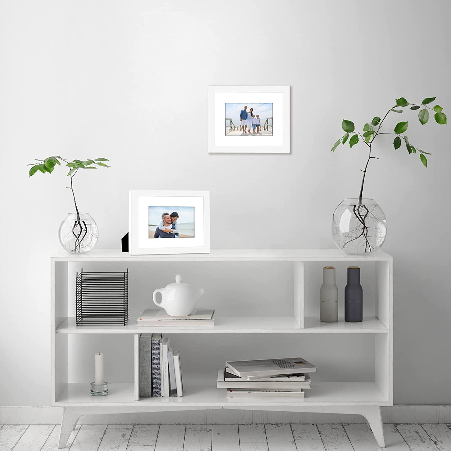 Americanflat 4x6 Double Picture Frame in White- Composite Wood with Shatter Resistant Glass - Horizontal and Vertical Formats for Wall and Tabletop