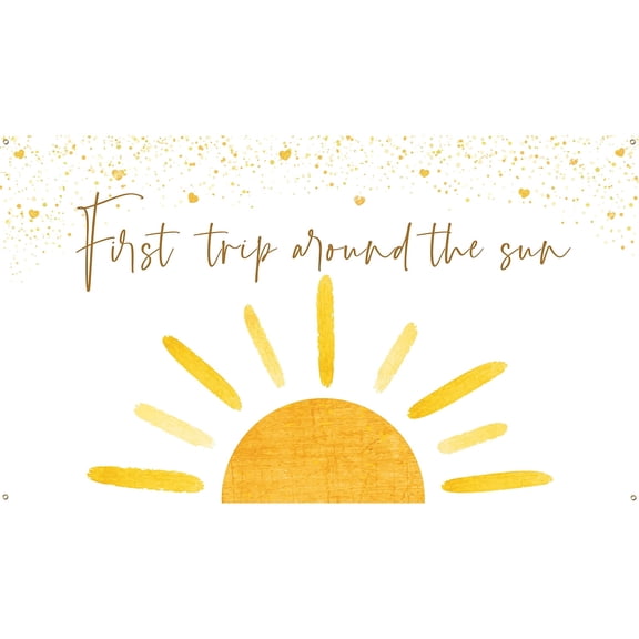 Haooryx Boho Sun Party Backdrop for Photography Props, First Trip Around the Sun Banner for 1st Birthday Decor,1pack