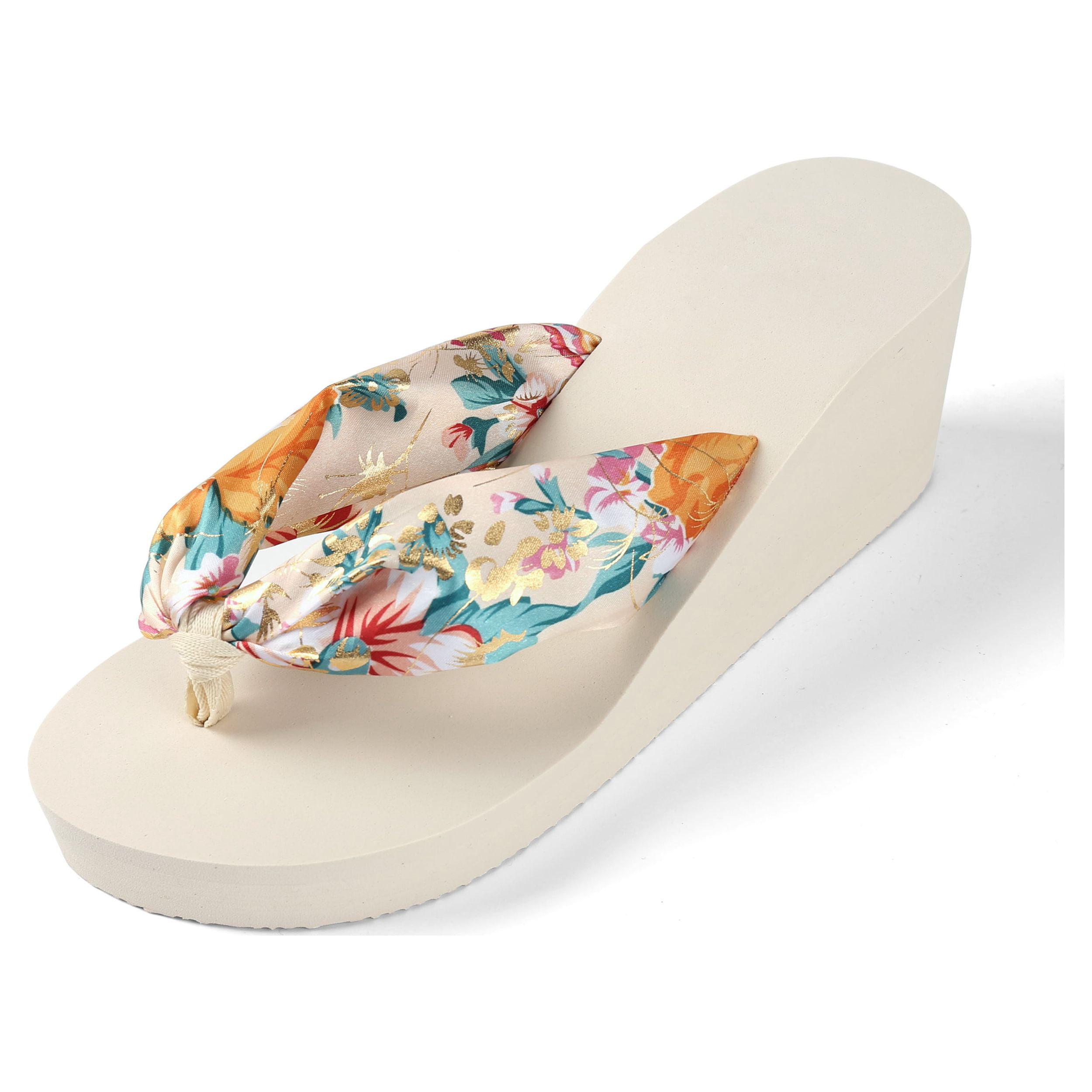AERUSI Women's Saki Floral Wedge Sandal Flip Flops