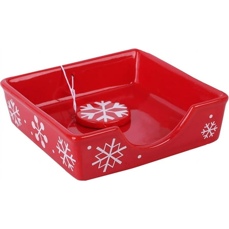 Servette Home Christmas Snow Flake Cocktail Napkin Holder for Kitchen with Paper Napkins