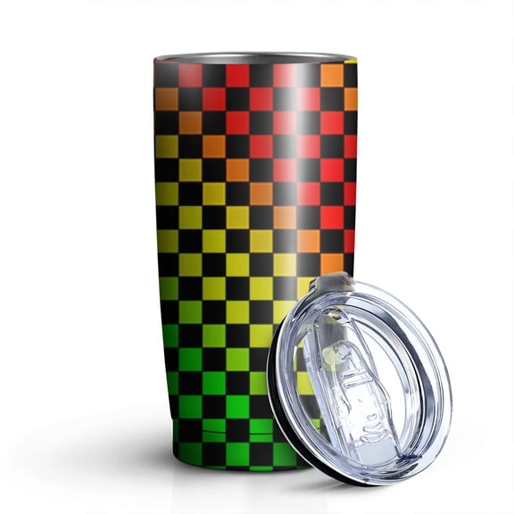 20oz Tumblers Rainbow Color Checkered Pattern Stainless Steel Vacuum Insulated Double Wall Travel Tumbler Cups Mug with Lid and Straw,Cleaning Brush for Cold & Hot Drinks