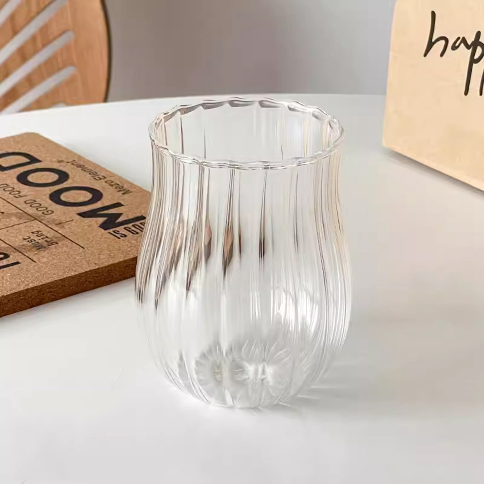 Cute Wine Glasses for Iced Coffee Juice 12oz Tulip Shape Vintage Drinking Glassware  for Iced Coffee Juice Beverage Milk B