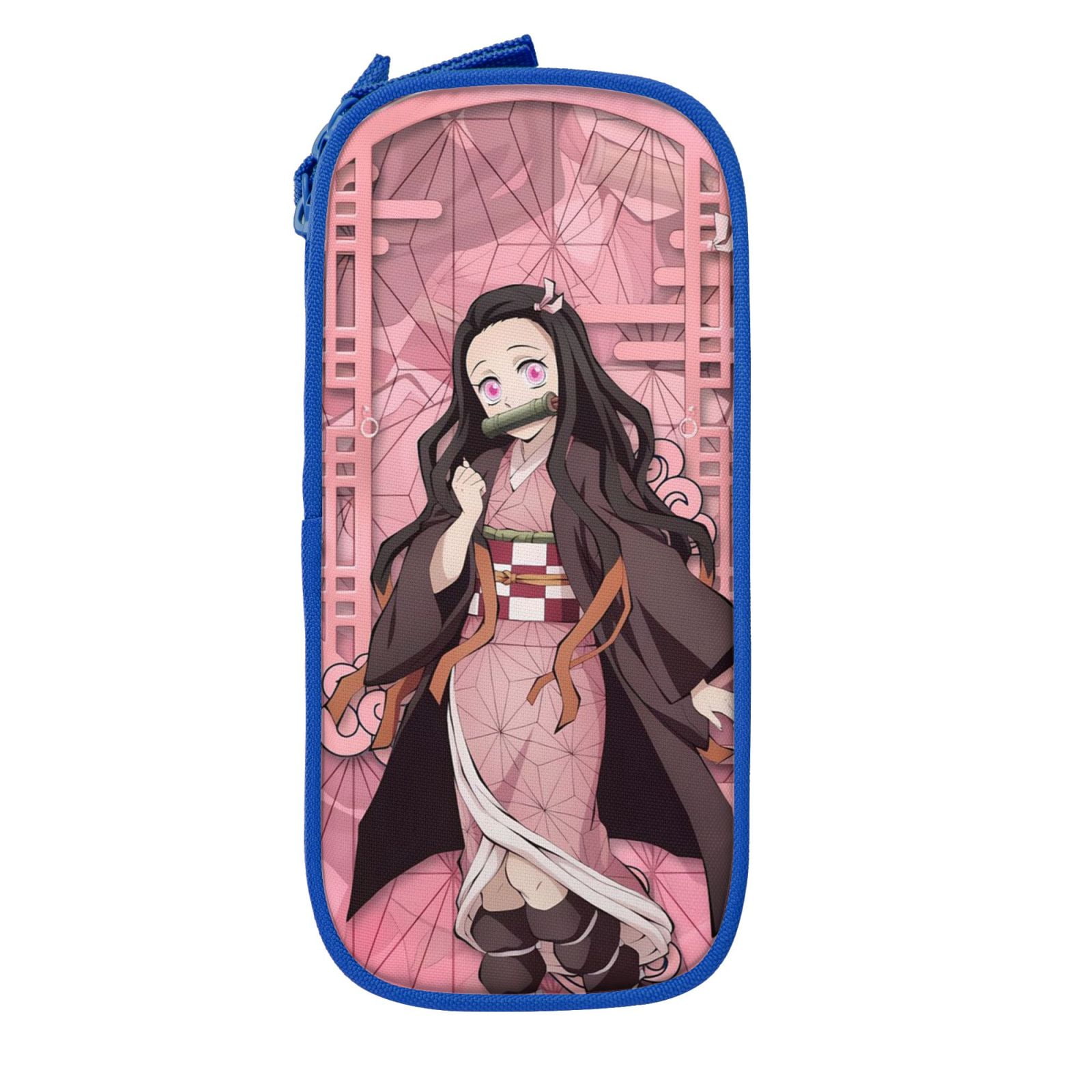 Kamado Nezuko Pencil Case Large Capacity Pencil Pouch Pen Bag Office Stationery Organizer Travel Makeup Bag Blue