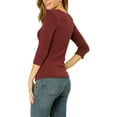 thumbnail image 3 of INSPIRE CHIC Women's Ruched Blouse Button Decor V Neck 3/4 Sleeve Solid Knit Top M Burgundy, 3 of 7