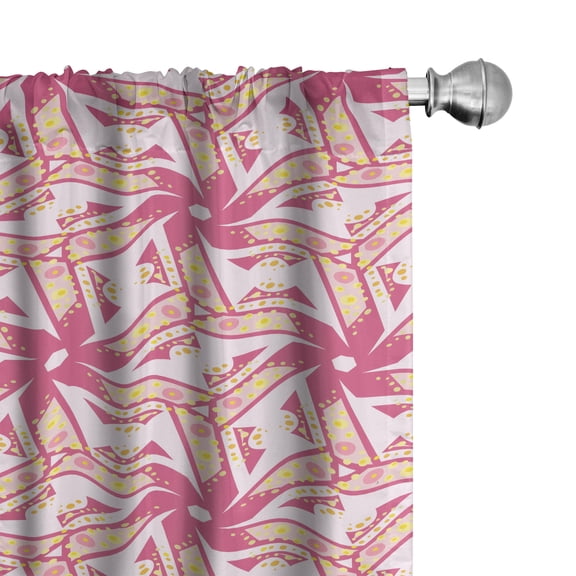 Pinwheel Curtains 2 Panels Set, Floral Style Curved Lines with Yellow Spots Distressed Effect in Retro Style, Window Drapes for Living Room Bedroom, 56"W X 95"L, Pink and Yellow, by Ambesonne