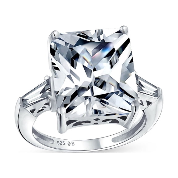 Bling Jewelry Womens 7CT Emerald Cut Engagement Ring Baguette Side Stones