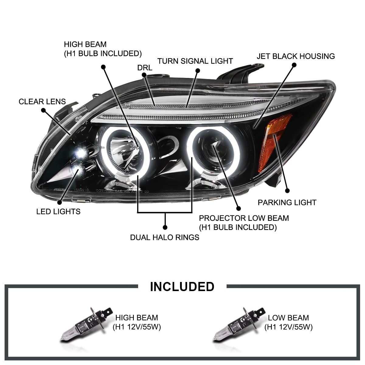 Spec-D Tuning LED Halo Projector Headlights Black Compatible