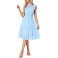 thumbnail image 2 of VESTIDO DE CHIFFON SIN MANGAS CON CINTURA FRUNCIDA Y ESTRELLAS METÁLICAS DORADAS PARA FIESTAS, AZUL CLARO, TALLA L, 2 of 6