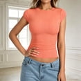 thumbnail image 2 of VNKIDY Womens Solid Color Crew Neck Short Sleeve Ribbed Knit Fitted TShirt Form Fitting Casual Tee For Everyday Wear Outings Casual Events Leisure Top, 2 of 5