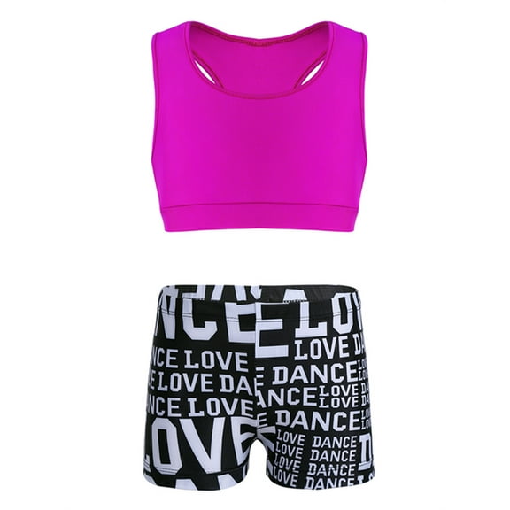 Yartina Girls Two Pieces Dance Sports Outfits Racerback Tank tops With Booty Shorts Gymnastics Rose&Black XL