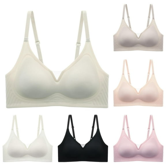 SMihono Womens Wireless Bras Comfortable Push Up Bra Smooth V Neck Bralette Full Coverage Bras Seamless T Shirt Everyday Bras Beige XXL