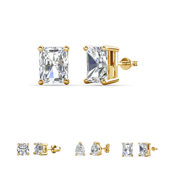 Cate & Chloe Mia 18k Yellow Gold Plated Stud Earrings with 2ct Emerald Cut Simulated Diamonds Gift for Women