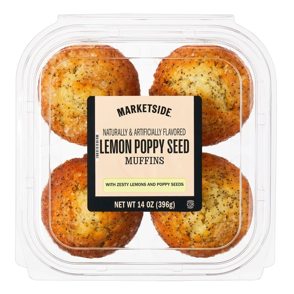 Marketside Lemon Poppy Seed Regular Baked Muffins, 14 oz, 4 Count