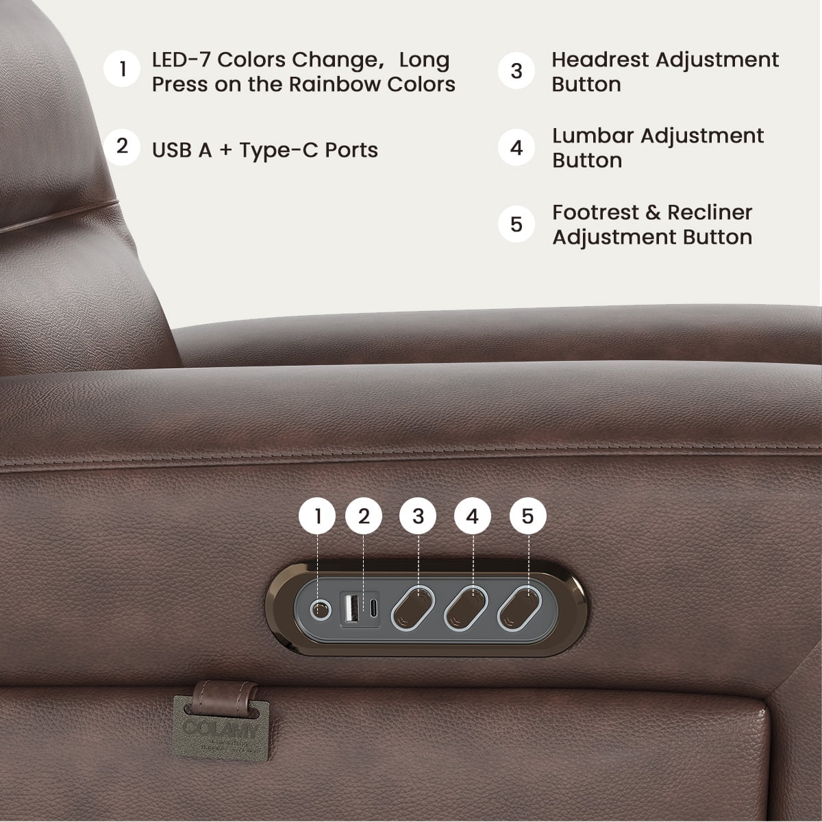 COLAMY Electric Power Recliner Chair with Triple Motor, Adjustable Power Headrest and Lumbar Support, Heavy Duty Home Theater Seating with LED, USB Type-C Ports, Storage, Dark Brown