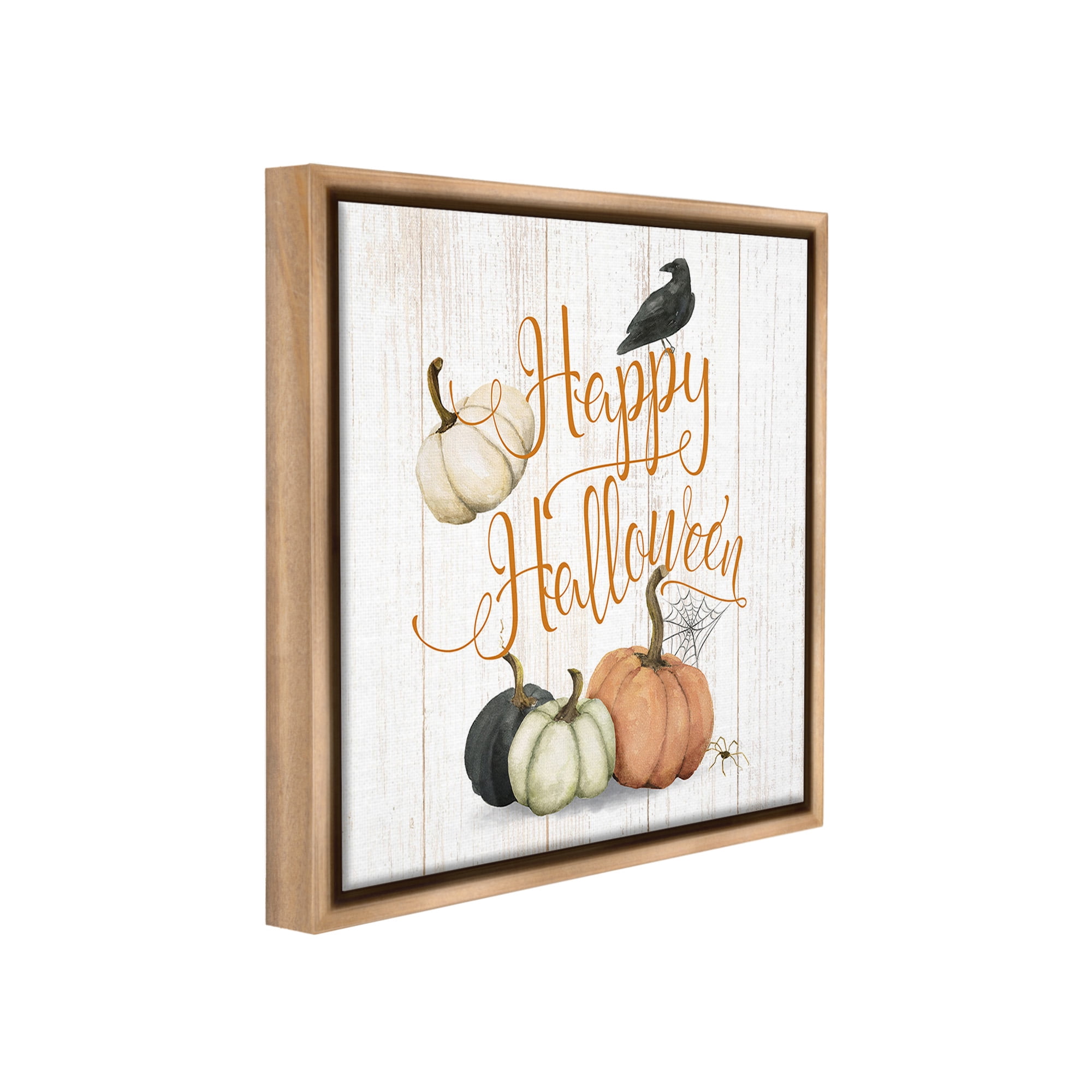 Stupell Industries Rustic Happy Halloween Holiday Painting Brown Floater Framed Canvas Art Print Wall Art, 25 x 25