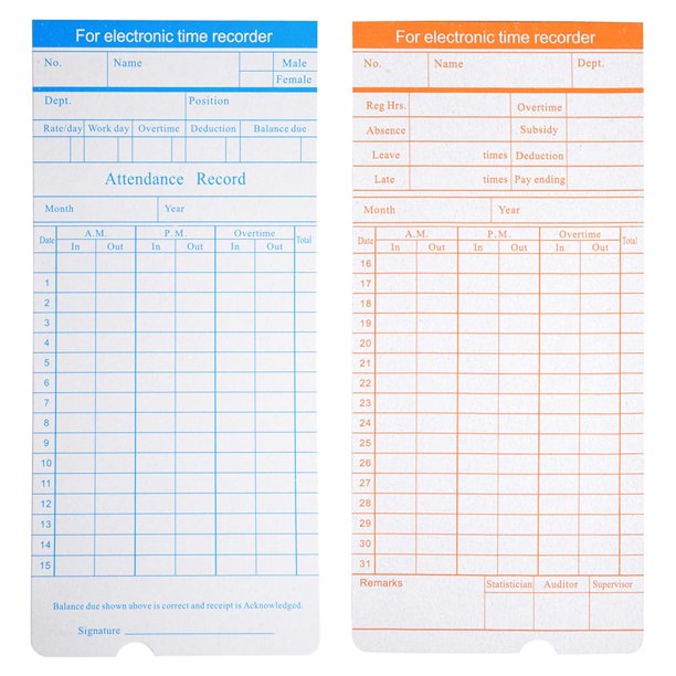 200 Count Monthly Time Clock Cards Timecard for Employee Attendance Payroll Recorder