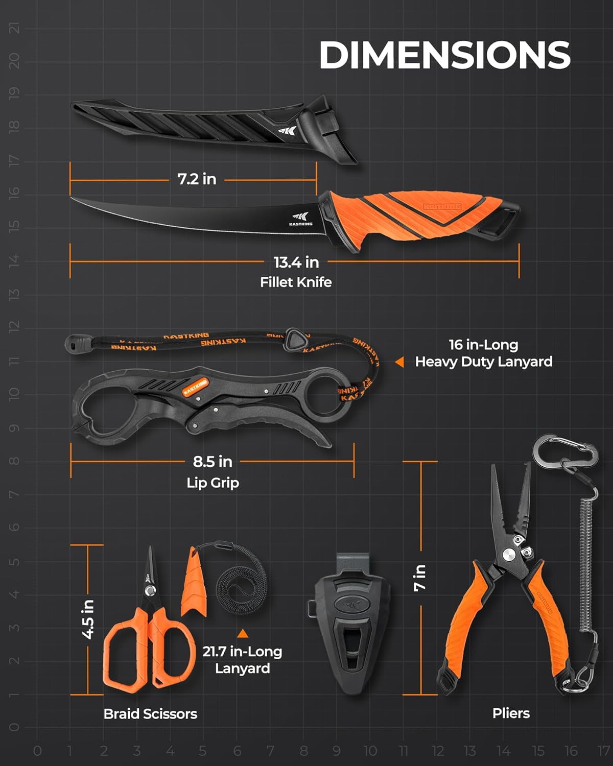KastKing 4PC Fishing Tool Set, Pliers, Knife, Scissors & Lip Gripper SteelStream