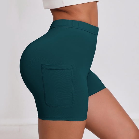 Ytndtr Women's No Front Seam Biker Shorts High Waist Lounge Yoga Shorts with Pockets Workout Gym Shorts with Tummy Control