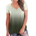 thumbnail image 2 of DailyTrove Women's Ombre V-Neck Short Sleeve T-Shirt - Gradient Casual Top, Soft for Daily Wear & Layering, 2 of 6
