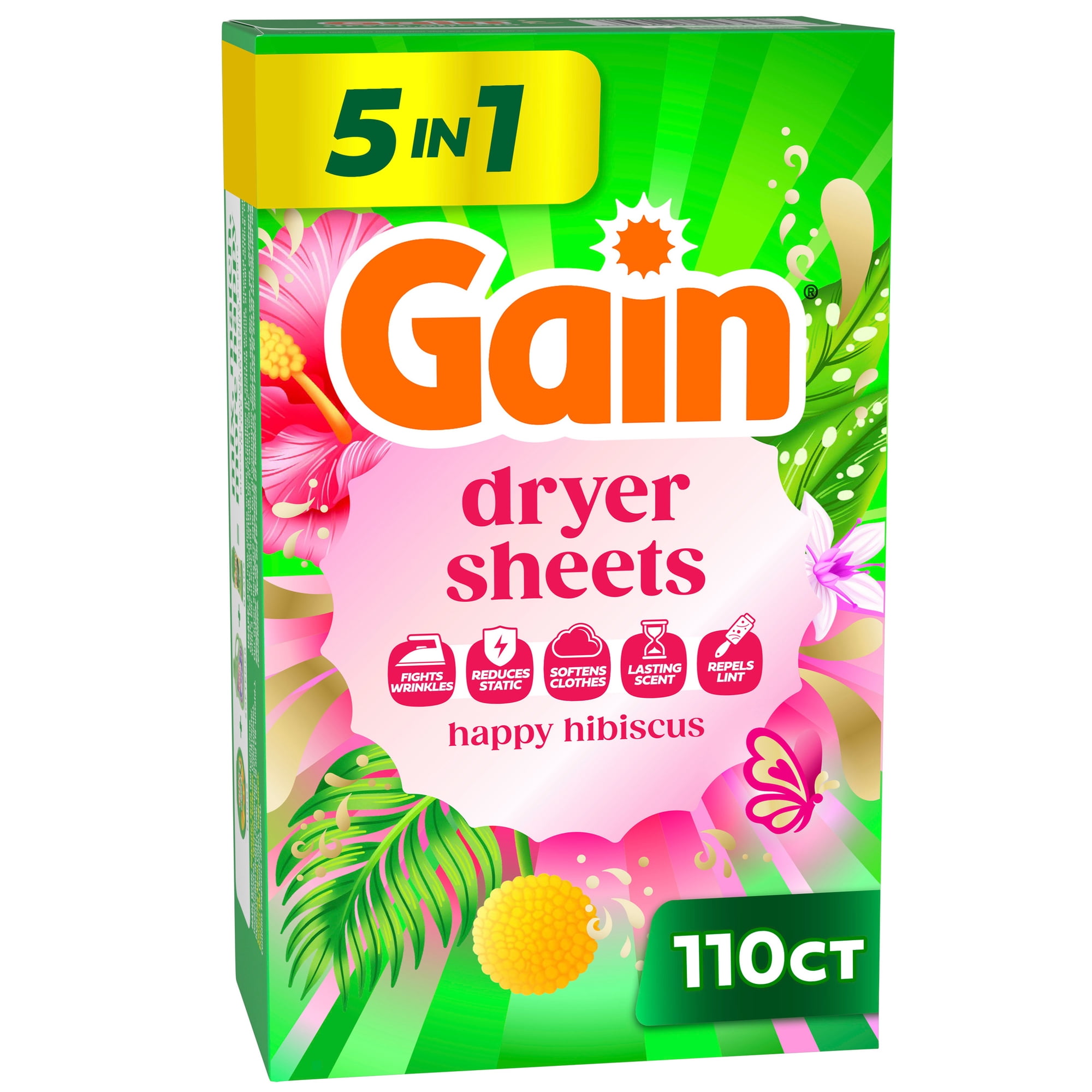 Gain Dryer Sheets, Happy Hibiscus Scent, 110 Count