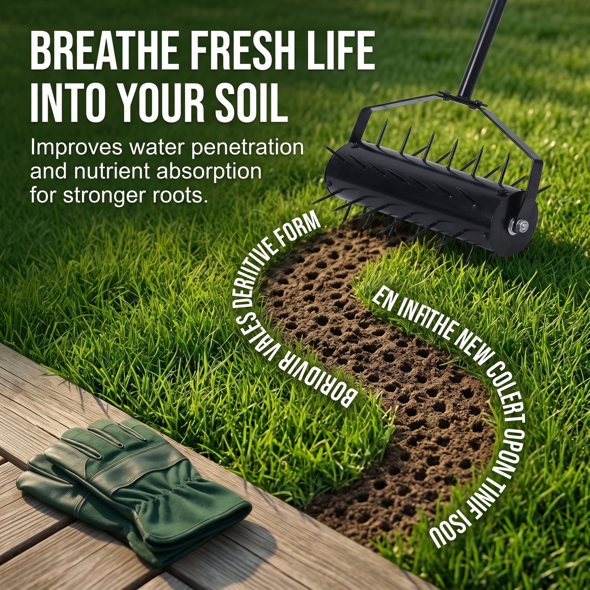 Zateety Rolling manual lawn aerator, Home aerator lawn tool pusher, 58-inch handle push lawn aerator for lawns, yards and gardens