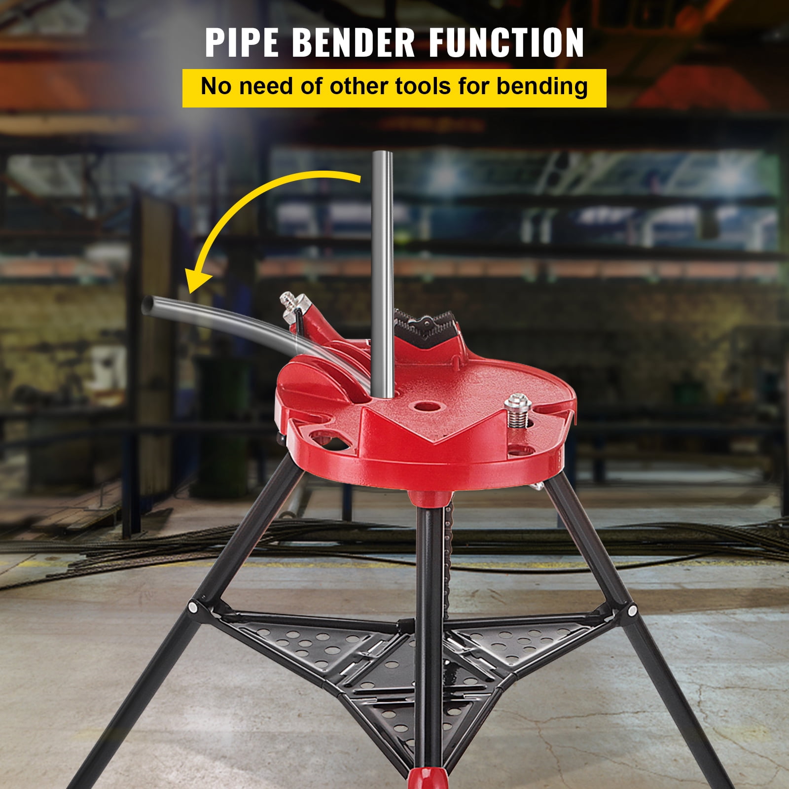 KFFKFF 460-6 Tripod Pipe Chain Clamp with 1/8"-6" Range, Portable Folding Steel Legs, Pipe Support Stands Including Tool Tray, Perfect for Various Pipe Substances