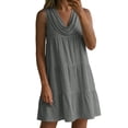 thumbnail image 4 of Ygbgbb Women's Tiered Linen-Blend Mini Dress, Cowl Neck Sleeveless with Asymmetric Hem, Casual Summer Sundress Gray XXL, 4 of 8