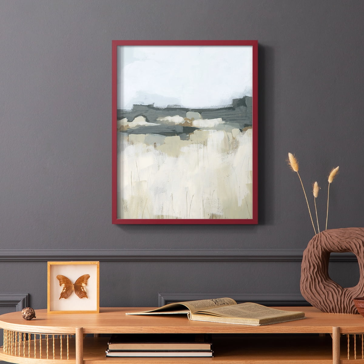 Brushstroke Badlands I Framed Print in Red Solid Wood Framed Print No Nail Hanging