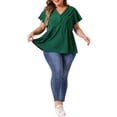 thumbnail image 2 of Agnes Orinda Plus Size Women V Neck Flare Sleeve Ruffle Peplum Wrap Blouse Top Dark Green 3X, 2 of 4