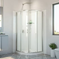 Prime 33 in. x 33 in. x 78 3/4 in. H Shower Enclosure, Base, and White Wall Kit in Brushed Nickel and Clear Glass