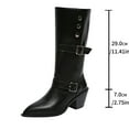 thumbnail image 4 of Women's Riding Boots Pull On Knee High Boots Knee High Boots Pointed Toe Stiletto Side Zip Chic Belt Buckle Boots Winter Boots with Buckles Block Heels, 4 of 7