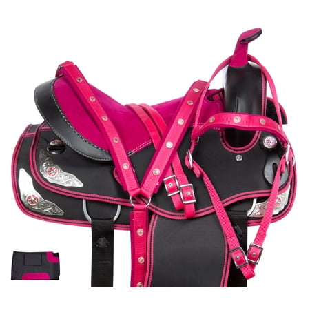 Pink Western Synthetic Cordura Trail Barrel Show Horse Saddle Tack Set 14 15 16 17 18 (14")