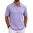 thumbnail image 2 of Men's Golf Polo Shirts Contrast Collared Short Sleeve Shirts Button Solid Color Polo Sweater Work Fashion Casual Classic Tee Shirt,Purple L, 2 of 5